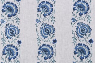 P Kaufmann Nalini Printed Cotton Blend Drapery Fabric in Blues 