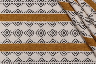PK Lifestyles Stitched Path Printed & Embroidered Cotton Drapery Fabric in Oro 