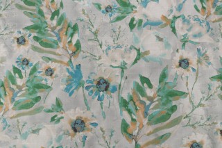 Kelly Ripa Home Flower Mania Printed Cotton Drapery Fabric in Seaglass 
