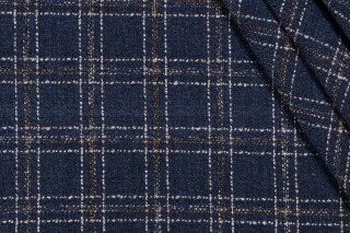 PK Lifestyles Glendale Plaid Woven Chenille Upholstery Fabric in Navy 
