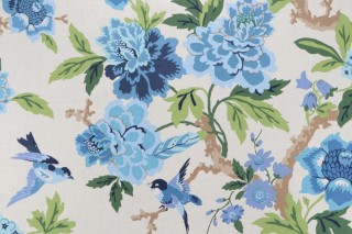 Waverly Celeste Printed Cotton Drapery Fabric in Luna 