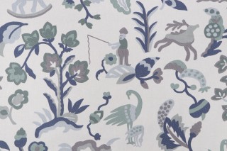 Roth & Tompkins Carousel Printed Cotton Drapery Fabric in Ocean for Heritage Fabrics 