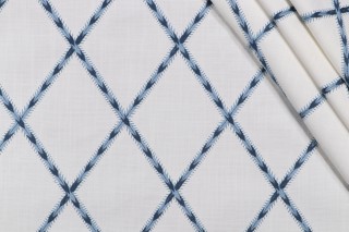 Waverly Trade Winds Embroidered Drapery Fabric in Porcelain