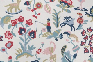 Roth & Tompkins Carousel Printed Cotton Drapery Fabric in Teal-Raspberry for Heritage Fabrics 
