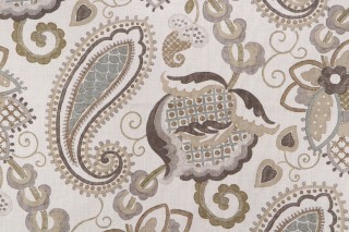 Harfleur Printed Linen Drapery Fabric in 316-Vert
