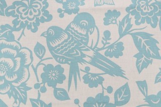 Thomas Paul Aviary Printed Cotton Blend Drapery Fabric in Robin for Duralee