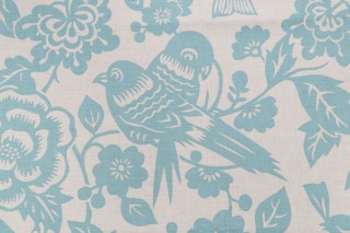 Thomas Paul Aviary Printed Cotton Blend Drapery Fabric in Robin for Duralee