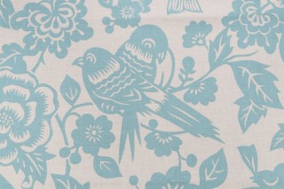 Thomas Paul Aviary Printed Cotton Blend Drapery Fabric in Robin for Duralee