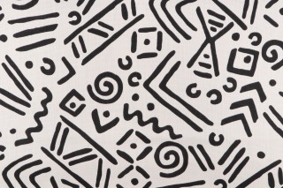 Ronnie Gold Doodle Printed Drapery Fabric in Black for Home Accents