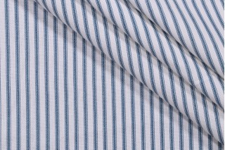 Magnolia Home Berlin Ticking Stripe Printed Cotton Drapery Fabric in Ocean