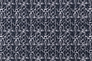 Lacefield Lucia Printed Cotton Drapery Fabric in Navy 