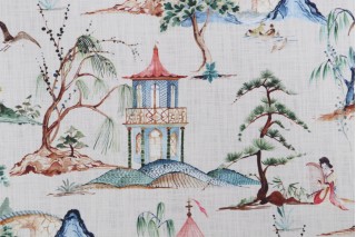 Hamilton Okayama Printed Cotton Drapery Fabric in Flax
