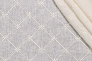 Veranda Sheer Embroidered Drapery Fabric in Ivory