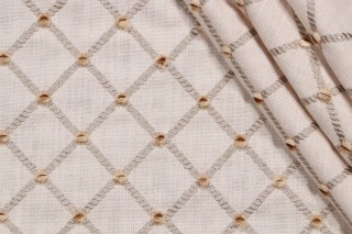 Precision Embroidered Drapery Fabric in Linen