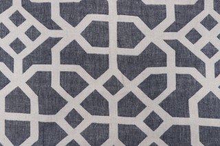Scalamandre Linen Lattice Woven Decorator Fabric in Indigo & Greige