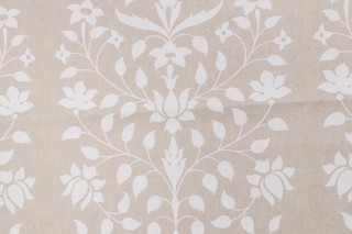 Marie-Anne Oudejans Jaipur Mughal Flower Printed Linen Blend Drapery Fabric in Ivory on Natural for Schumacher