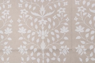 Marie-Anne Oudejans Jaipur Mughal Flower Printed Linen Blend Drapery Fabric in Ivory on Natural for Schumacher