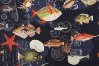 Hamilton Maldives Printed Cotton Drapery Fabric in Marine