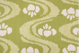 Scroll Stripe Printed Cotton Drapery Fabric in Apple Green