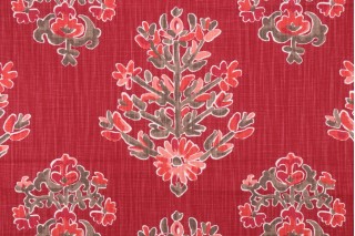 Lacefield Clara-Chatham White Printed Cotton Blend Drapery Fabric in Ruby