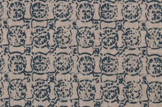Lacefield Castille Printed Linen Blend Drapery Fabric in Prussian Blue