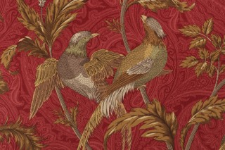 1 Yard Braemore Pheasant Hunt Printed Cotton Twill Drapery Fabric in Garnet