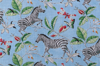 Harrison Howard Zebra&#39;s Garden Printed Linen Blend Drapery Fabric in Skylight 