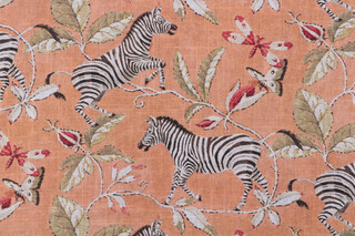 Harrison Howard Zebra&#39;s Garden Printed Linen Blend Drapery Fabric in Mango 