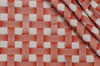Grey Watkins Grillwork Embroidered Drapery Fabric in Rust