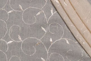 Fargo Crushed Embroidered Sheer Drapery Fabric in Wheat