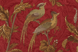Braemore Pheasant Hunt Printed Cotton Twill Drapery Fabric in Garnet