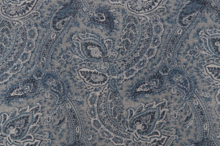 P Kaufmann Oaks Paisley Printed Linen Blend Drapery Fabric in Denim 