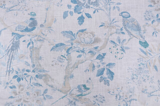 P Kaufmann Song Garden Printed Linen Blend Drapery Fabric in Chambray 