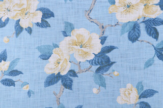 P Kaufmann Blossom Vine Printed Cotton Drapery Fabric in Cornflower 