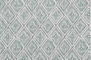 Lacefield Reeva-Chatham White Printed Cotton Blend Drapery Fabric in Viridian
