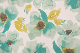 Turquoise Floral Printed Polyester Outdoor Fabric in Fieldhouse Green