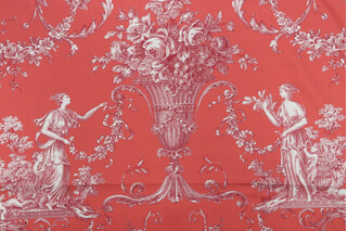 Thibaut Biltmore F97313 Printed Cotton Drapery Fabric in Red on Coral