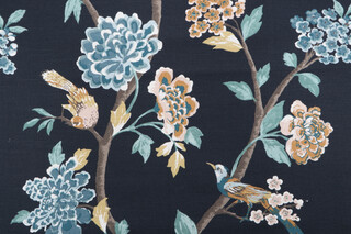 Robert Allen Helene Floral Printed Cotton Drapery Fabric in Admiral
