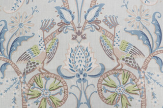 Thibaut Peacock Garden F924360 Printed Linen Drapery Fabric in Aqua