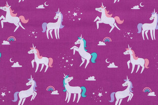 Emma & Mila Unicorns Printed Cotton Craft Fabric in Iris