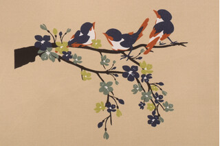 Spring Chickadees Printed Polyester 18x18 Inch Pillow Square Outdoor Fabric in Beige