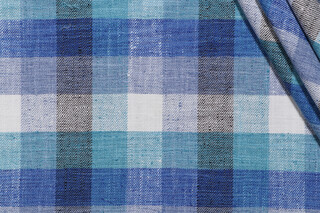 P Kaufmann Union Check Woven Upholstery Fabric in Caspian 