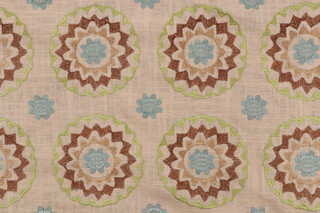 Medallion Embroidered Drapery Fabric in Garden