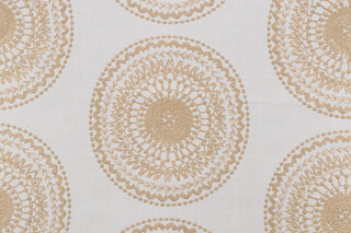 Medallion Embroidered Drapery Fabric in Wheat