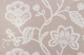 1 Yard Lily Rose Crewel Embroidered Drapery Fabric in Natural