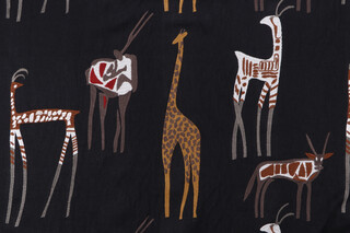Safari Embroidered Drapery Fabric in Black 