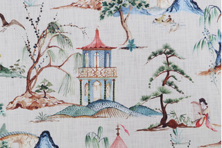 Hamilton Okayama Printed Cotton Drapery Fabric in Flax
