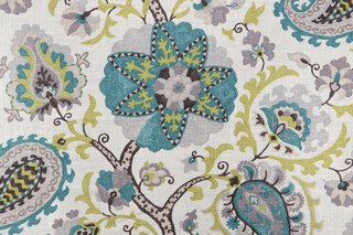 P Kaufmann Ladbroke Printed Linen Blend Drapery Fabric in Peacock