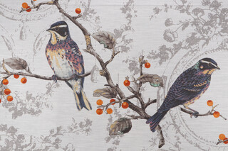 Birdland Printed Drapery Fabric in Opal