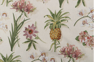 Waverly Boca Botanical Printed Cotton Drapery Fabric in Antique
